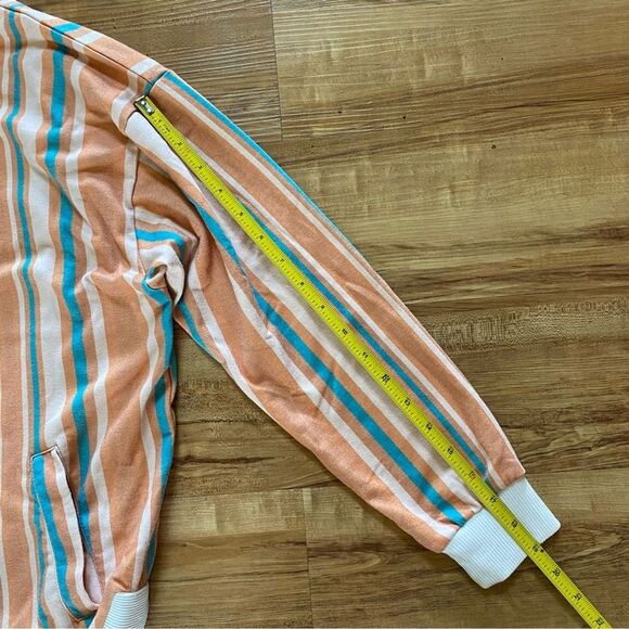 CRAZY TRAIN M Orange Teal Striped Hoodie Casual Western Boho Southwestern 70s - Picture 15 of 16